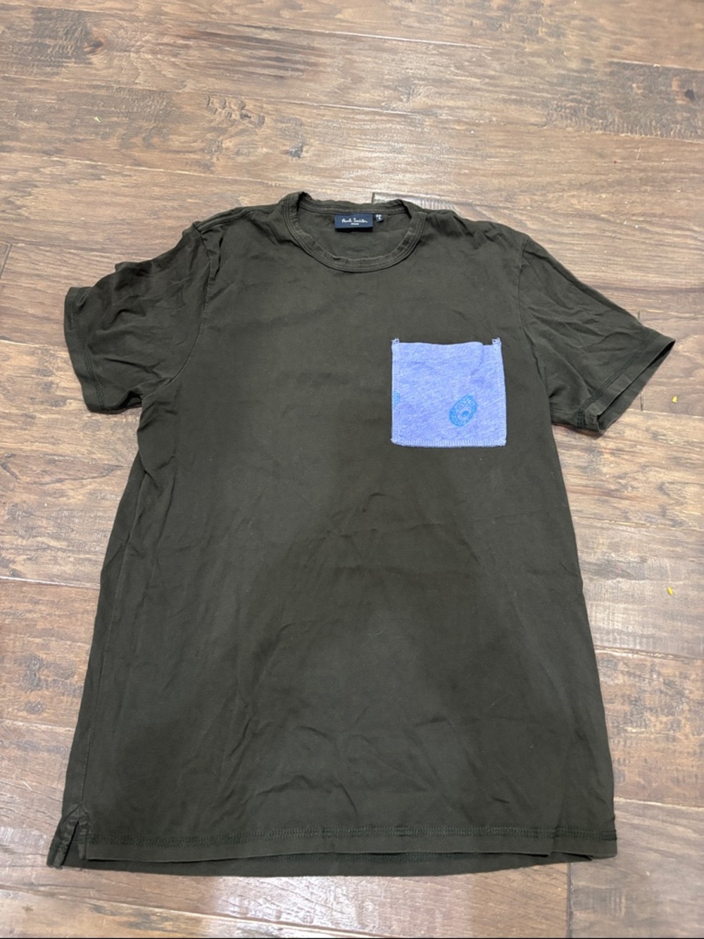 Paul Smith distressed black Short Sleeve Tee with Light Blue Pocket